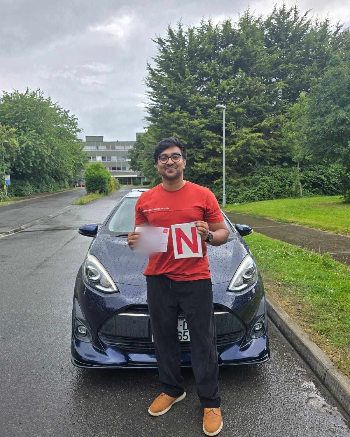 Student practicing for a pre-test mock driving exam in an automatic car in Tallaght.